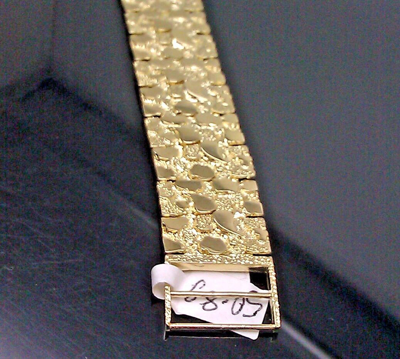 Pre-owned G&d Real 10k Yellow Gold Men Nugget Link Bracelet Thick 7.5 Inches 19-20mm