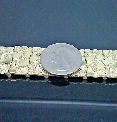 Pre-owned G&d Real 10k Yellow Gold Men Nugget Link Bracelet Thick 7.5 Inches 19-20mm