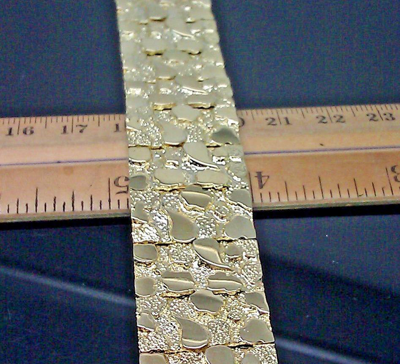 Pre-owned G&d Real 10k Yellow Gold Men Nugget Link Bracelet Thick 7.5 Inches 19-20mm