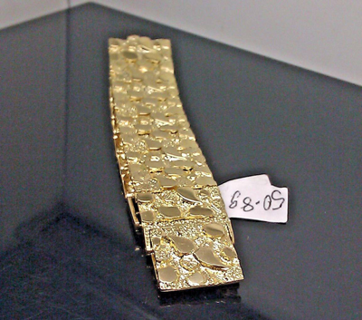 Pre-owned G&d Real 10k Yellow Gold Men Nugget Link Bracelet Thick 7.5 Inches 19-20mm