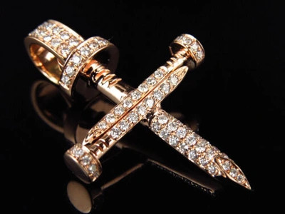 Pre-owned Jewelry Unlimited Men's 14k Rose Gold Nail Cross Genuine Diamonds 1.3 Inches Charm Pendant 0.80ct In F-g