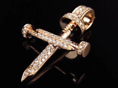 Pre-owned Jewelry Unlimited Men's 14k Rose Gold Nail Cross Genuine Diamonds 1.3 Inches Charm Pendant 0.80ct In F-g