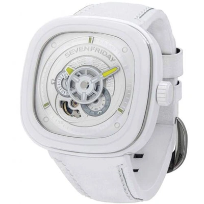 Pre-owned Sevenfriday Men's Watch Caipi Automatic Power Reserve White Leather Strap P1c-04