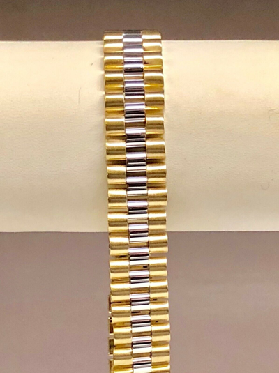 Pre-owned R C I 14k Solid Yellow & White Gold 8.5" Rlx Style Link Mens Bracelet 26 Grams 12 Mm
