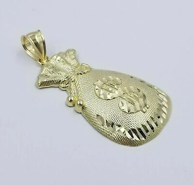 Pre-owned Globalwatches10 10k Yellow Gold Lucky $sign Bag Charm Money Bag Pendant With Rope Chain In 24"