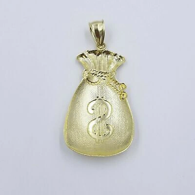 Pre-owned Globalwatches10 10k Yellow Gold Lucky $sign Bag Charm Money Bag Pendant With Rope Chain In 24"