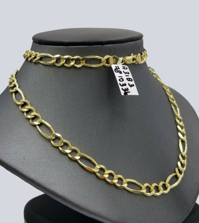Pre-owned Globalwatches10 7mm 24" Solid 10k Yellow Gold Figaro Link Chain Heavy Necklace Men Women Real