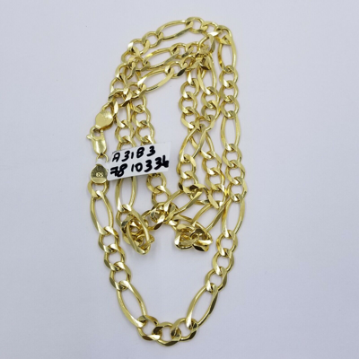Pre-owned Globalwatches10 7mm 24" Solid 10k Yellow Gold Figaro Link Chain Heavy Necklace Men Women Real