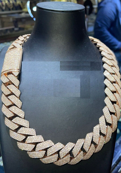 Pre-owned Online0369 Men's 30mm X 22" Long Miami Cuban $ Row Necklace Chain Silver Yellow Gold Plated In White