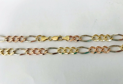 Pre-owned Gd Diamond 40.70 Gm 14k Tri Color Solid Gold Men's Women's Figaro Chain Necklace 24" 7.5mm In Multicolor