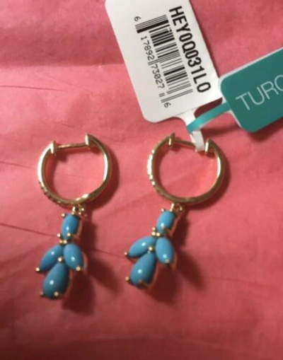 Pre-owned Effy Turquoise, Diamond & 14k Gold Drop Earrings/ Retail $2,350