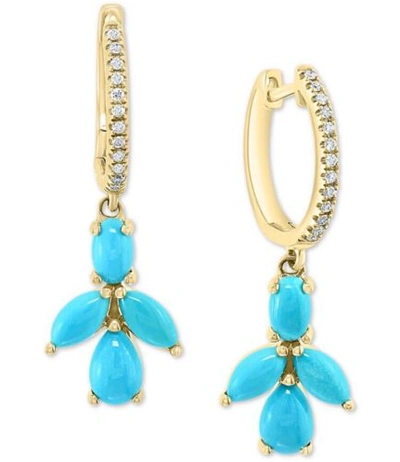 Pre-owned Effy Turquoise, Diamond & 14k Gold Drop Earrings/ Retail $2,350