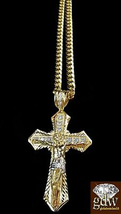 Pre-owned Globalwatches10 Real 10k Yellow Gold Jesus Charm/pendant With 28 Inch Miami Cuban Chain For Men.