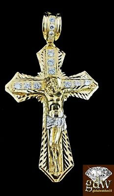 Pre-owned Globalwatches10 Real 10k Men Yellow Gold Jesus Cross Charm Pendant With 28 Inch Long Rope Chain