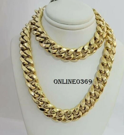 Pre-owned Online0369 Men's 13mm Thick X 24 Inch Long Cuban Link Solid Necklace 925 Sterling Silver In White