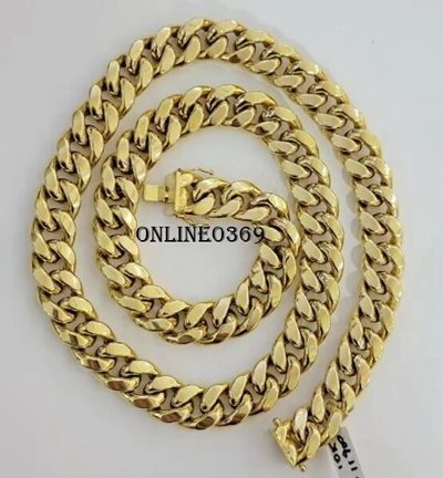 Pre-owned Online0369 Men's 13mm Thick X 24 Inch Long Cuban Link Solid Necklace 925 Sterling Silver In White