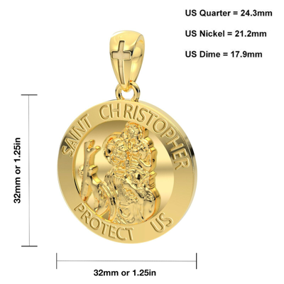 US JEWELS Pre-owned Men's Heavy Solid 10k Yellow Gold St Saint Christopher Medal Round Pendant