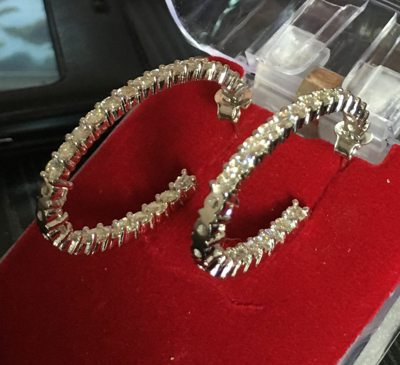 Pre-owned Handmade 3.12 Carat Round Brilliant Cut Diamond Hoop Earrings In 14k White Gold G-h Vs1