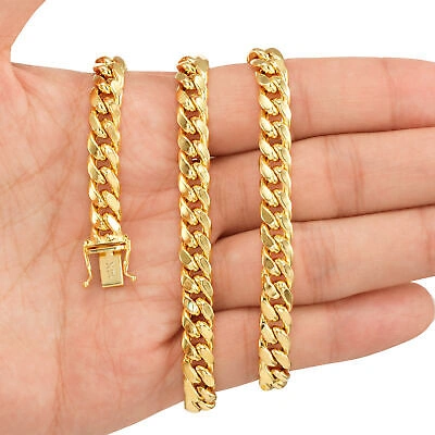 Pre-owned Nuragold 14k Yellow Gold Mens 7.5mm Miami Cuban Link Chain Italian Necklace Box Clasp 24"