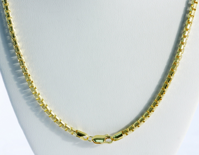 Pre-owned Gd Diamond 57 Gm 14k Gold Yellow Solid Unisex Round Diamond Cut Box Chain Necklace 24" 4 Mm
