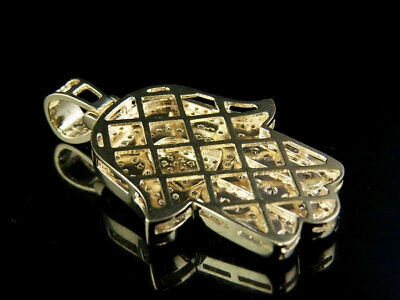Pre-owned Jewelry Unlimited Men's 10k Yellow Gold Hamsa Hand Genuine Diamond Pendant Charm 1 7/8 Ct 1.8"