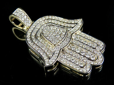 Pre-owned Jewelry Unlimited Men's 10k Yellow Gold Hamsa Hand Genuine Diamond Pendant Charm 1 7/8 Ct 1.8"
