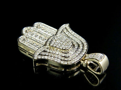 Pre-owned Jewelry Unlimited Men's 10k Yellow Gold Hamsa Hand Genuine Diamond Pendant Charm 1 7/8 Ct 1.8"