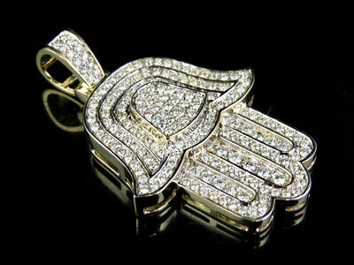 Pre-owned Jewelry Unlimited Men's 10k Yellow Gold Hamsa Hand Genuine Diamond Pendant Charm 1 7/8 Ct 1.8"