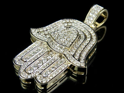 Pre-owned Jewelry Unlimited Men's 10k Yellow Gold Hamsa Hand Genuine Diamond Pendant Charm 1 7/8 Ct 1.8"