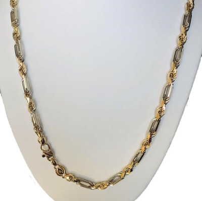 Pre-owned Gd Diamond 121.70 Gm 14k Two Tone Solid Gold Men's Figarope Milano Chain Necklace 24" 7.5mm In Multicolor