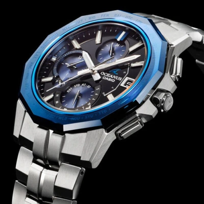 Pre-owned Casio Ocw-s6000-1ajf [oceanus Manta Solar Wave Bluetooth Slim Case Sapphire]