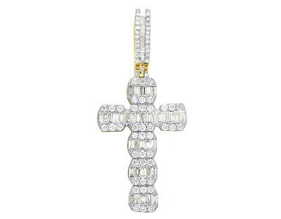 Pre-owned Jewelry Unlimited 10k Gold Baguette 1 1/2ct Real Diamond Cross Pendant 1.5" In G-h