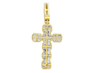 Pre-owned Jewelry Unlimited 10k Gold Baguette 1 1/2ct Real Diamond Cross Pendant 1.5" In G-h