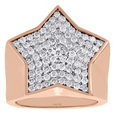 Pre-owned Jfl Diamonds & Timepieces 10k Rose Gold Round Diamond Star Shape Frame Pinky Ring 24mm Mens Band 1.70 Ct. In White