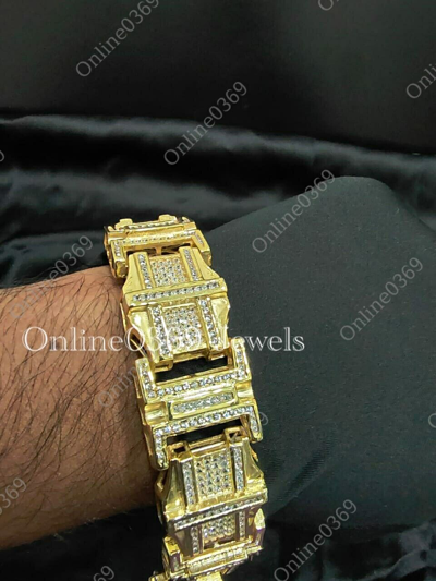 Pre-owned Online0369 14k Yellow Gold Plated Men's 7.48 Ct Round Vvs Moissanite Link Bracelet Silver In White