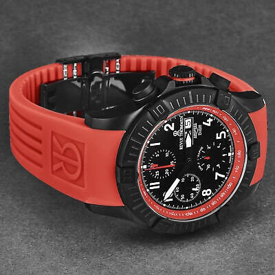 Pre-owned Revue Thommen Mens Air Speed Black Dial Red Strap Automatic Watch 16071.6776
