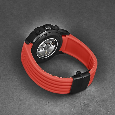 Pre-owned Revue Thommen Mens Air Speed Black Dial Red Strap Automatic Watch 16071.6776