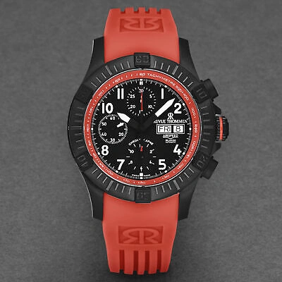 Pre-owned Revue Thommen Mens Air Speed Black Dial Red Strap Automatic Watch 16071.6776
