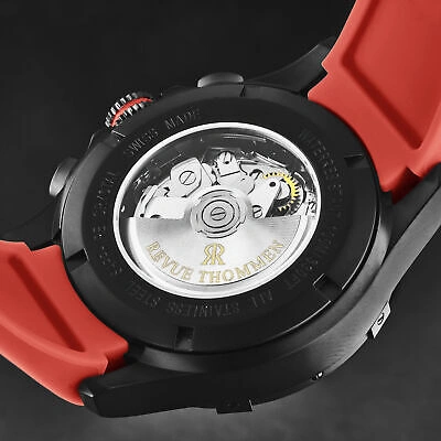 Pre-owned Revue Thommen Mens Air Speed Black Dial Red Strap Automatic Watch 16071.6776