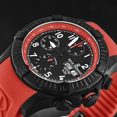 Pre-owned Revue Thommen Mens Air Speed Black Dial Red Strap Automatic Watch 16071.6776