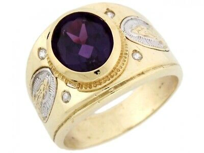 Pre-owned Jackani 10k Or 14k 2 Tone Gold Simulated Alexandrite Guadalupe June Birthstone Mens Ring In Purple