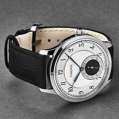 Pre-owned Fabergé Faberge Men's 'agathon' Silver Dial Black Leather Strap Automatic Watch Fab-215