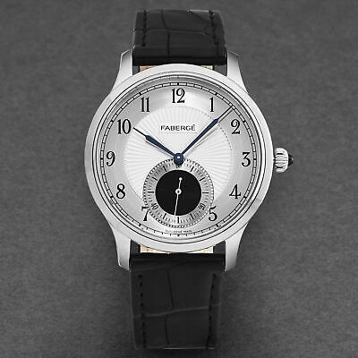 Pre-owned Fabergé Faberge Men's 'agathon' Silver Dial Black Leather Strap Automatic Watch Fab-215