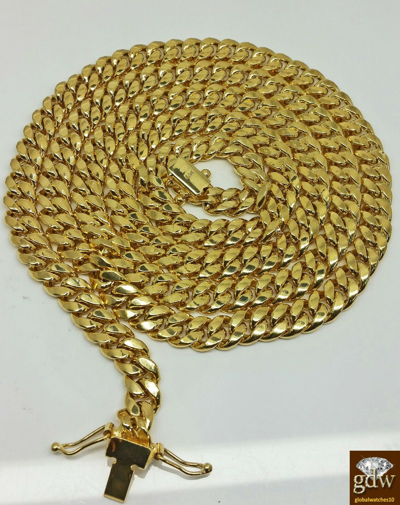 Pre-owned Globalwatches10 Real 14k Yellow Gold Miami Cuban Chain Necklace 24" Inch 8mm Men Link Box Lock