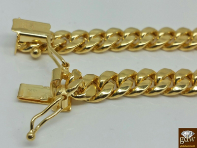 Pre-owned Globalwatches10 Real 14k Yellow Gold Miami Cuban Chain Necklace 24" Inch 8mm Men Link Box Lock