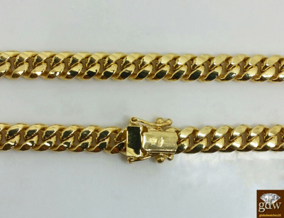 Pre-owned Globalwatches10 Real 14k Yellow Gold Miami Cuban Chain Necklace 24" Inch 8mm Men Link Box Lock