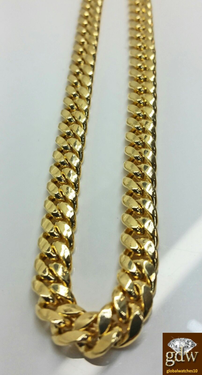 Pre-owned Globalwatches10 Real 14k Yellow Gold Miami Cuban Chain Necklace 24" Inch 8mm Men Link Box Lock