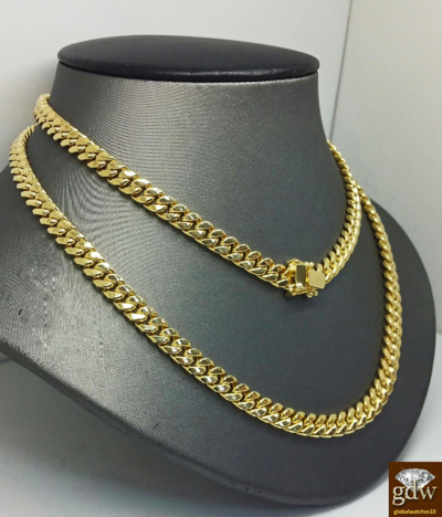 Pre-owned Globalwatches10 Real 14k Yellow Gold Miami Cuban Chain Necklace 24" Inch 8mm Men Link Box Lock