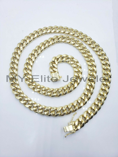 Pre-owned My Elite Jeweler Real 14k Yellow Gold Necklace 10mm Chain Miami Cuban Link 24 Inch For Mens 14kt