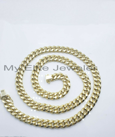 Pre-owned My Elite Jeweler Real 14k Yellow Gold Necklace 10mm Chain Miami Cuban Link 24 Inch For Mens 14kt